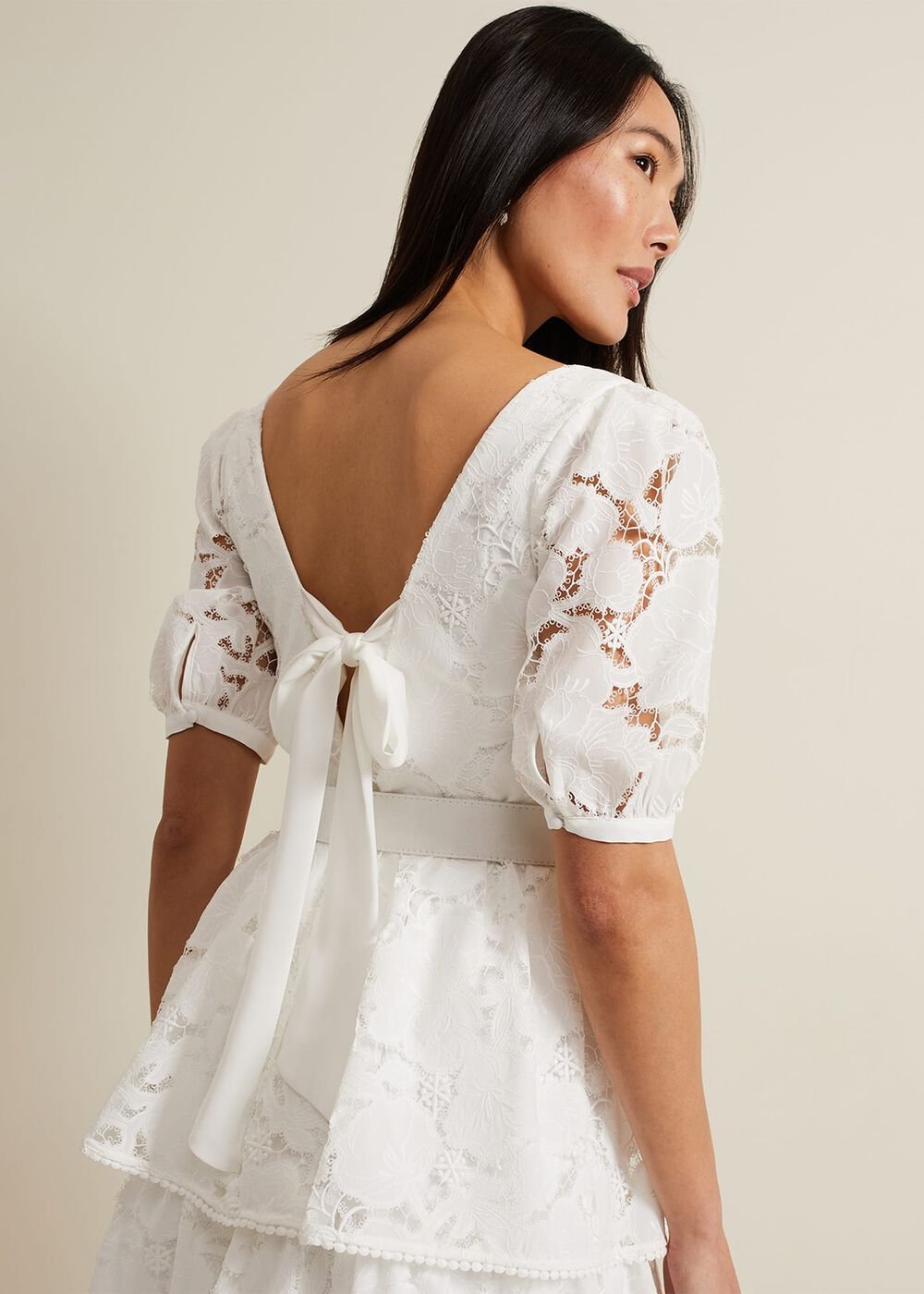 Elyse Lace Tiered Wedding Dress - Ivory
