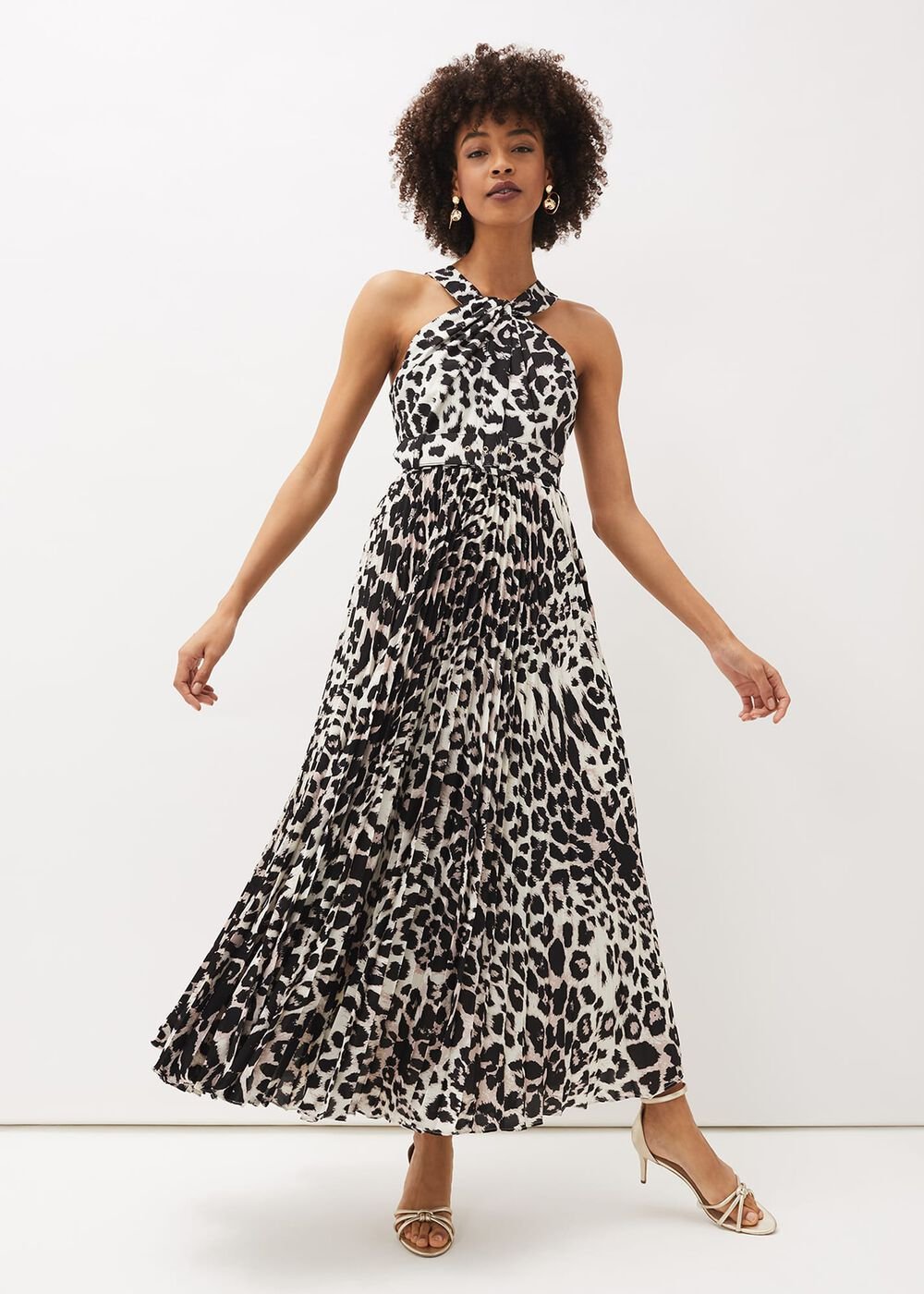 Chelsie Leopard Print Midaxi Dress - Multi-Coloured