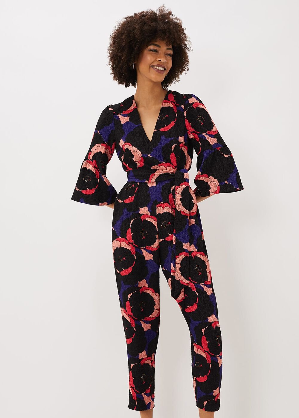 Darcey Floral Textured Tapered Jumpsuit - Multi-Coloured