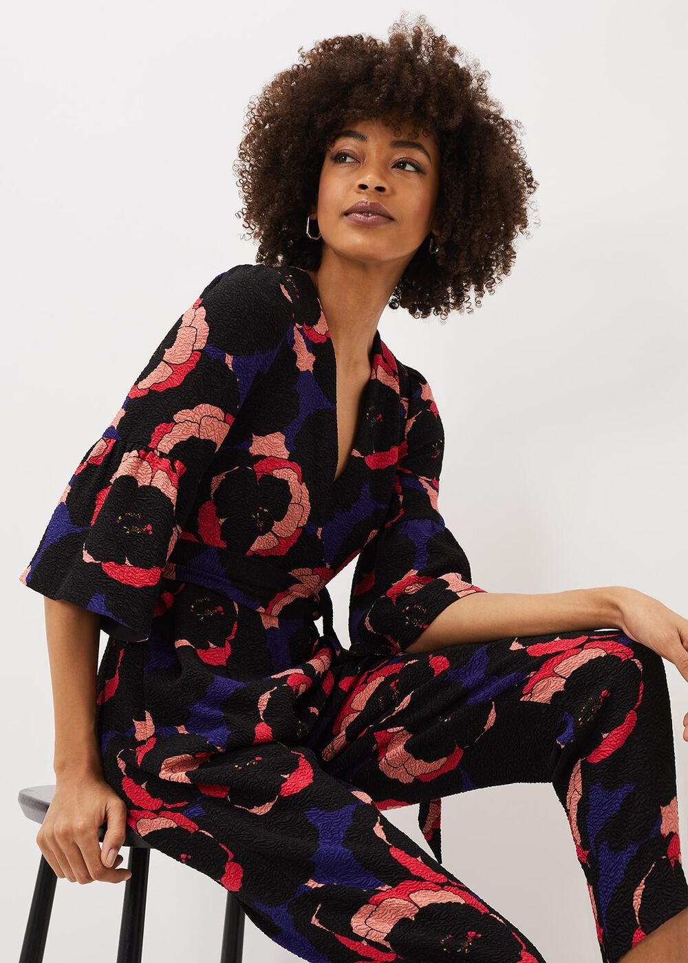 Darcey Floral Textured Tapered Jumpsuit - Multi-Coloured