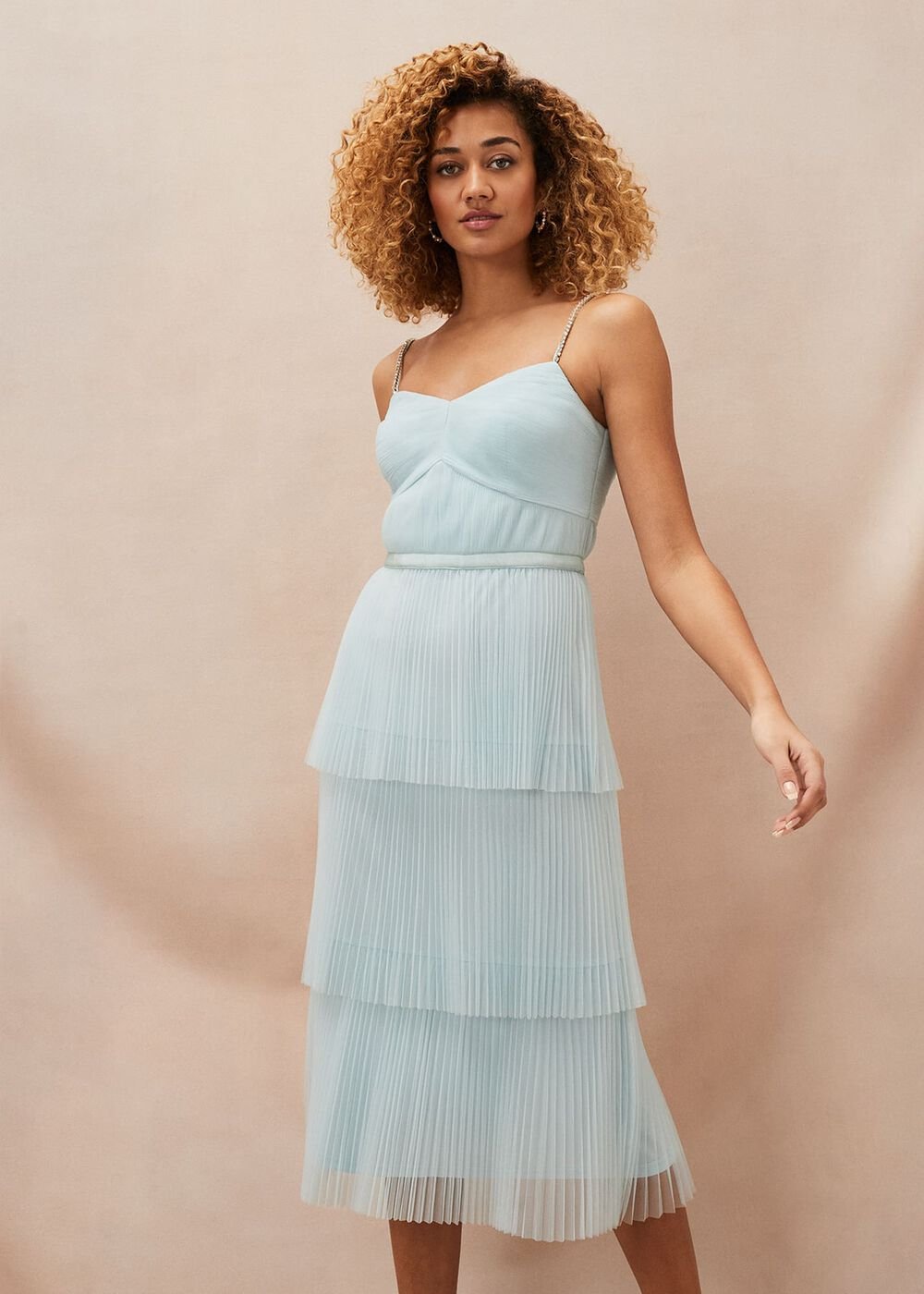 Kaia Pleated Tulle Midi Dress - Eau De Nil