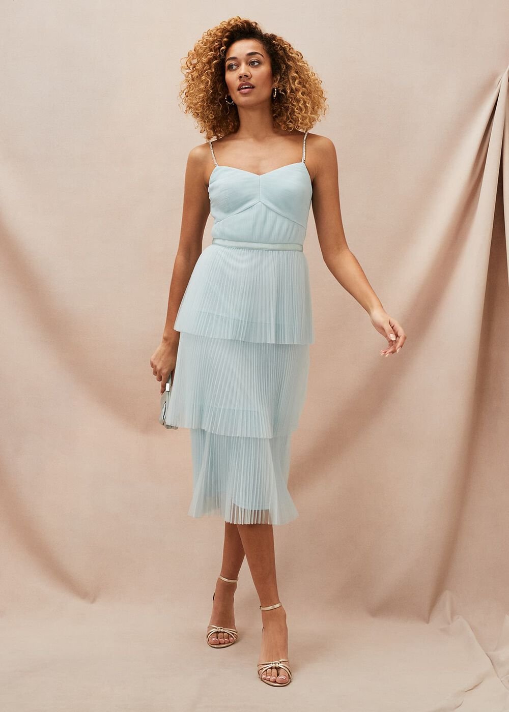Kaia Pleated Tulle Midi Dress - Eau De Nil