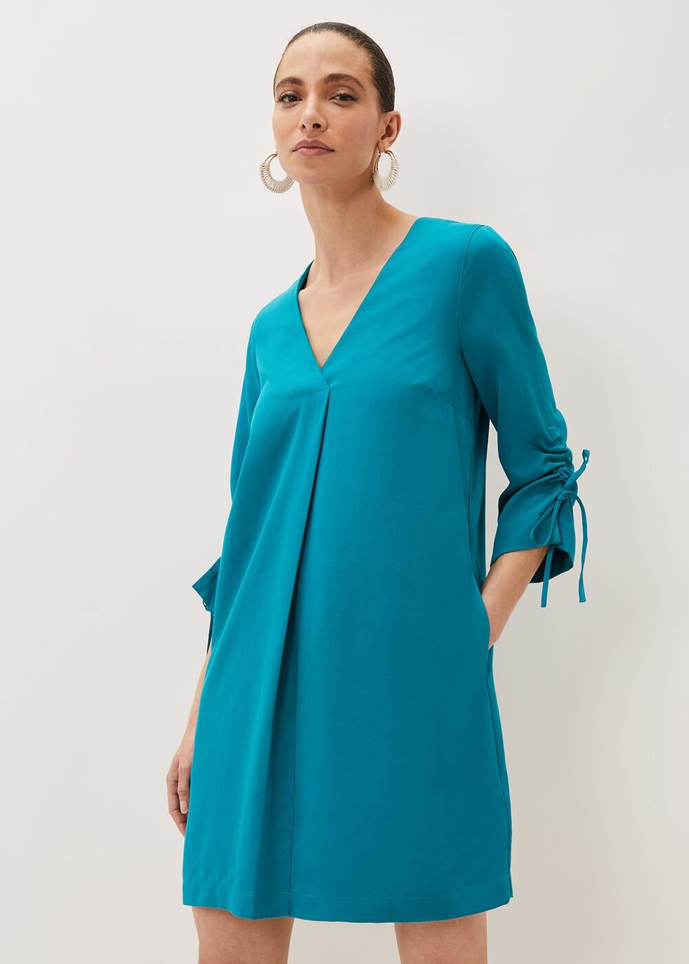 Ceiara Ruched Sleeve Tunic Dress - Teal