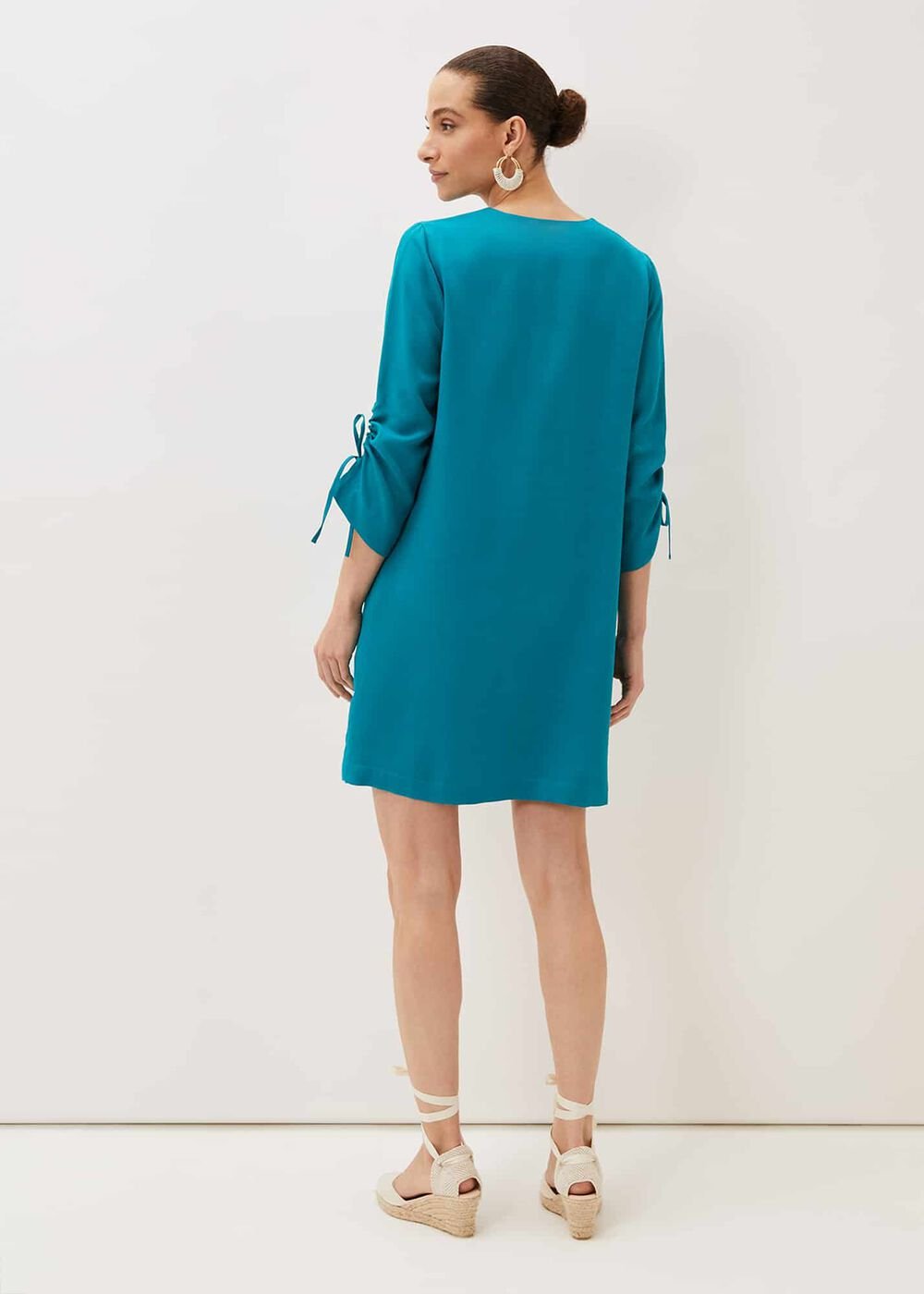 Ceiara Ruched Sleeve Tunic Dress - Teal