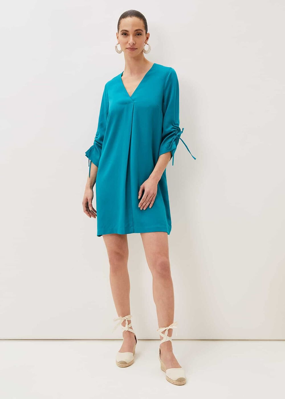 Ceiara Ruched Sleeve Tunic Dress - Teal