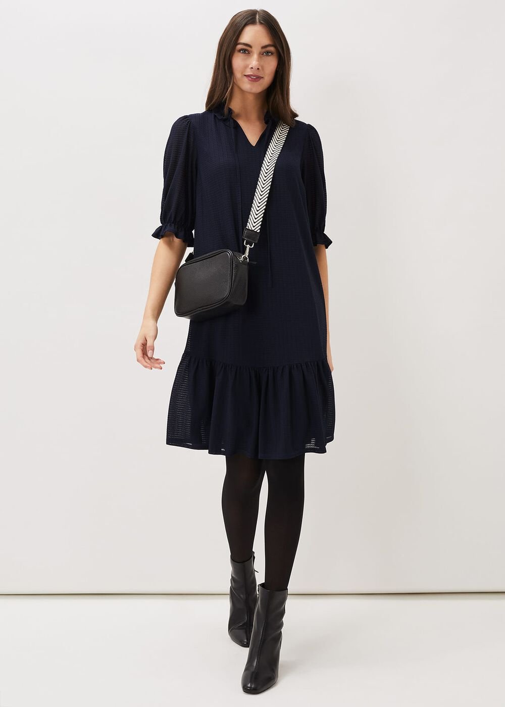 Aerin Textured Swing Dress - Navy