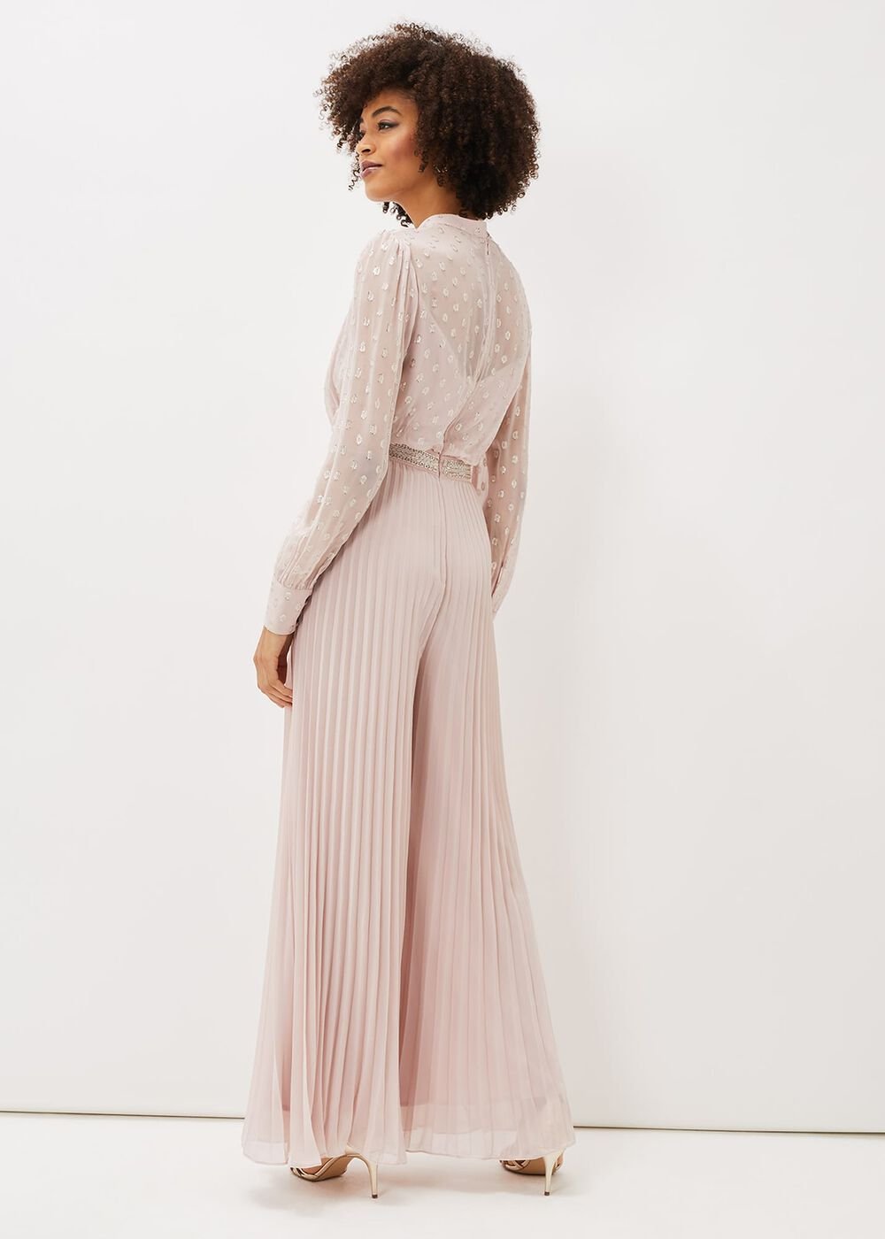 Charley Pleated Spot Print Jumpsuit - Mauve