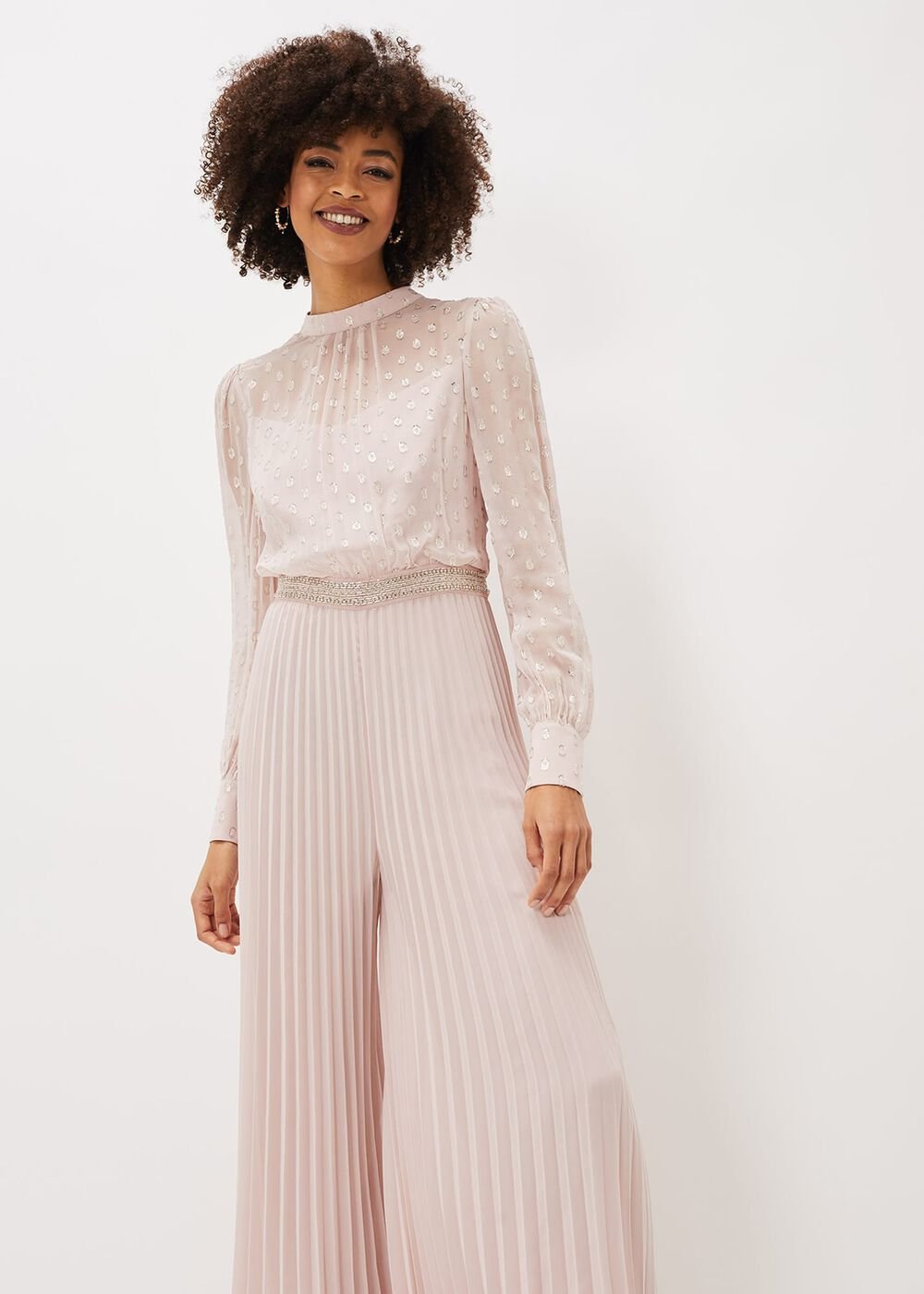 Charley Pleated Spot Print Jumpsuit - Mauve
