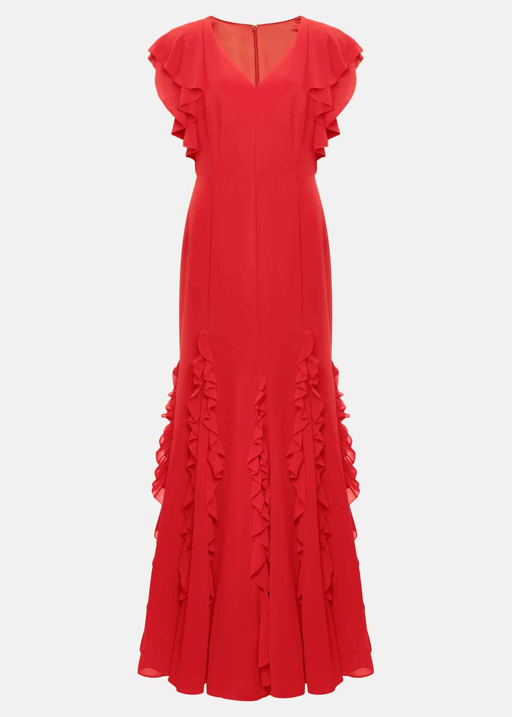Scarlet Red Maxi Dress with Ruffled Sleeves & Skirt - Scarlet