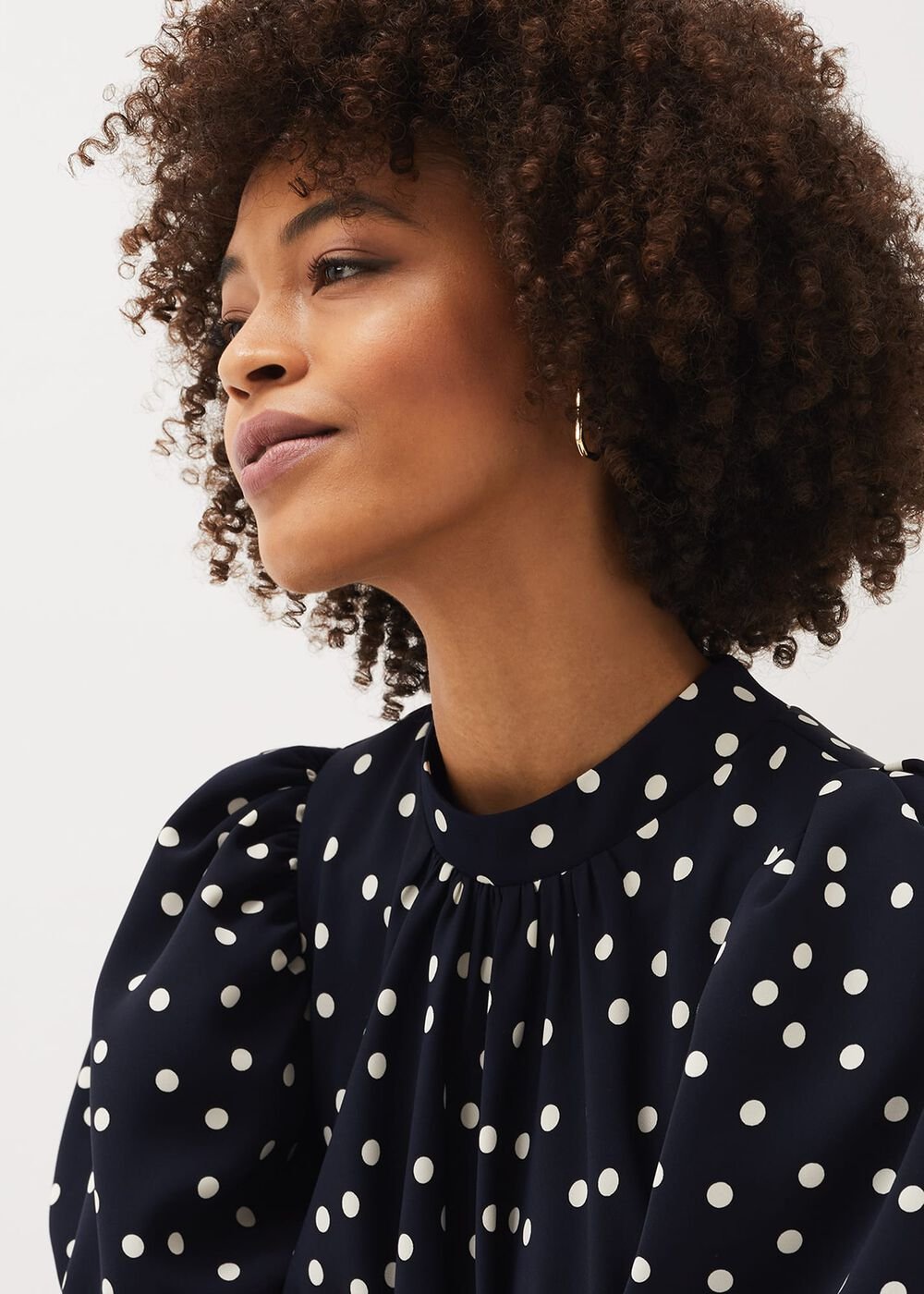 Paulina Puff Sleeve Spot Jumpsuit - Navy/Ivory