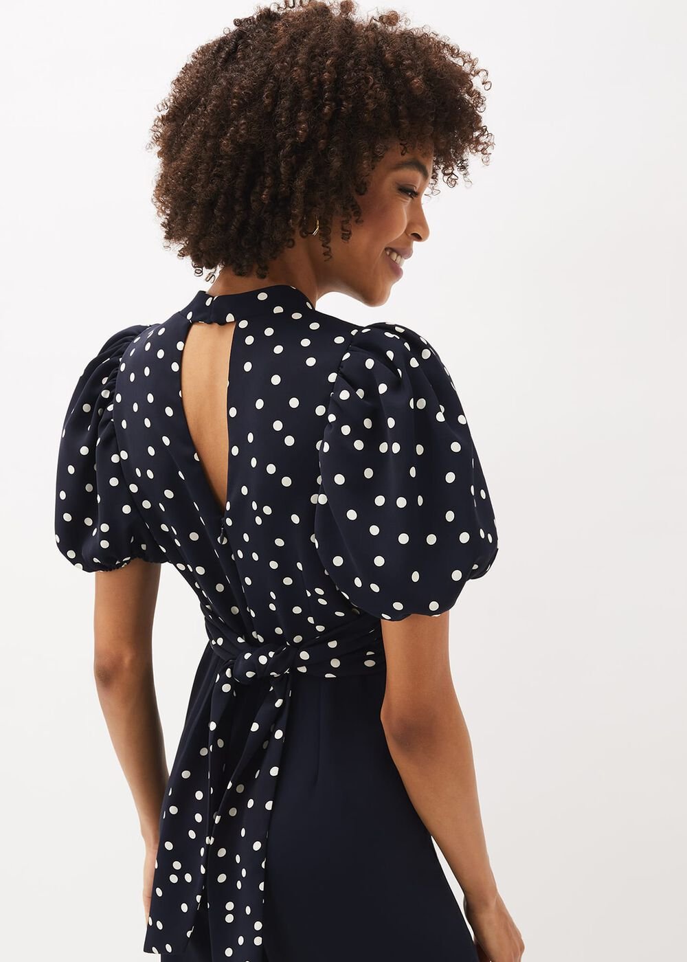 Paulina Puff Sleeve Spot Jumpsuit - Navy/Ivory