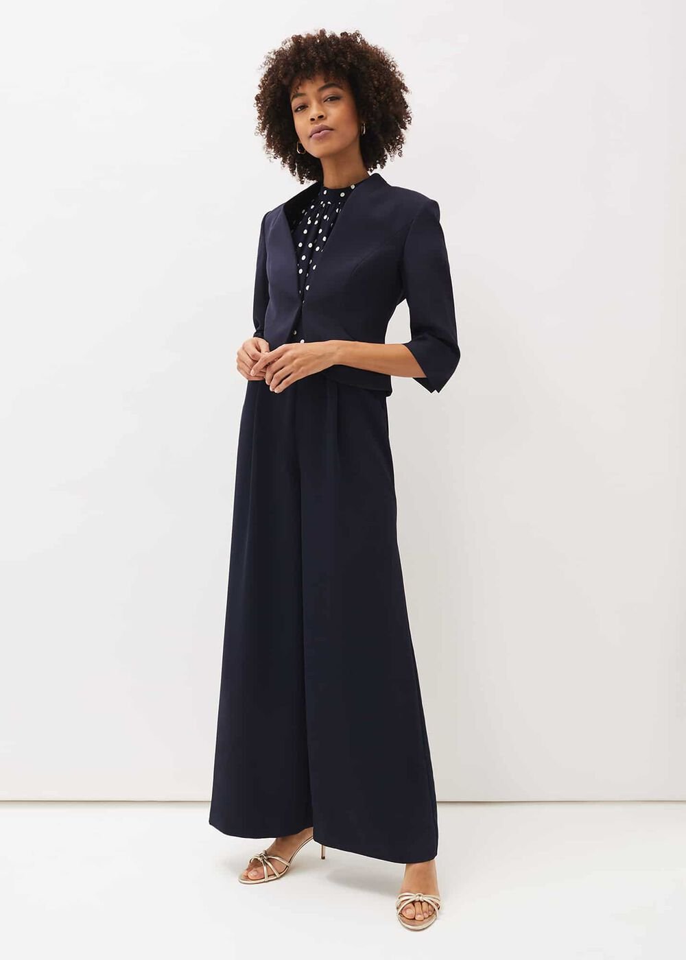Paulina Puff Sleeve Spot Jumpsuit - Navy/Ivory