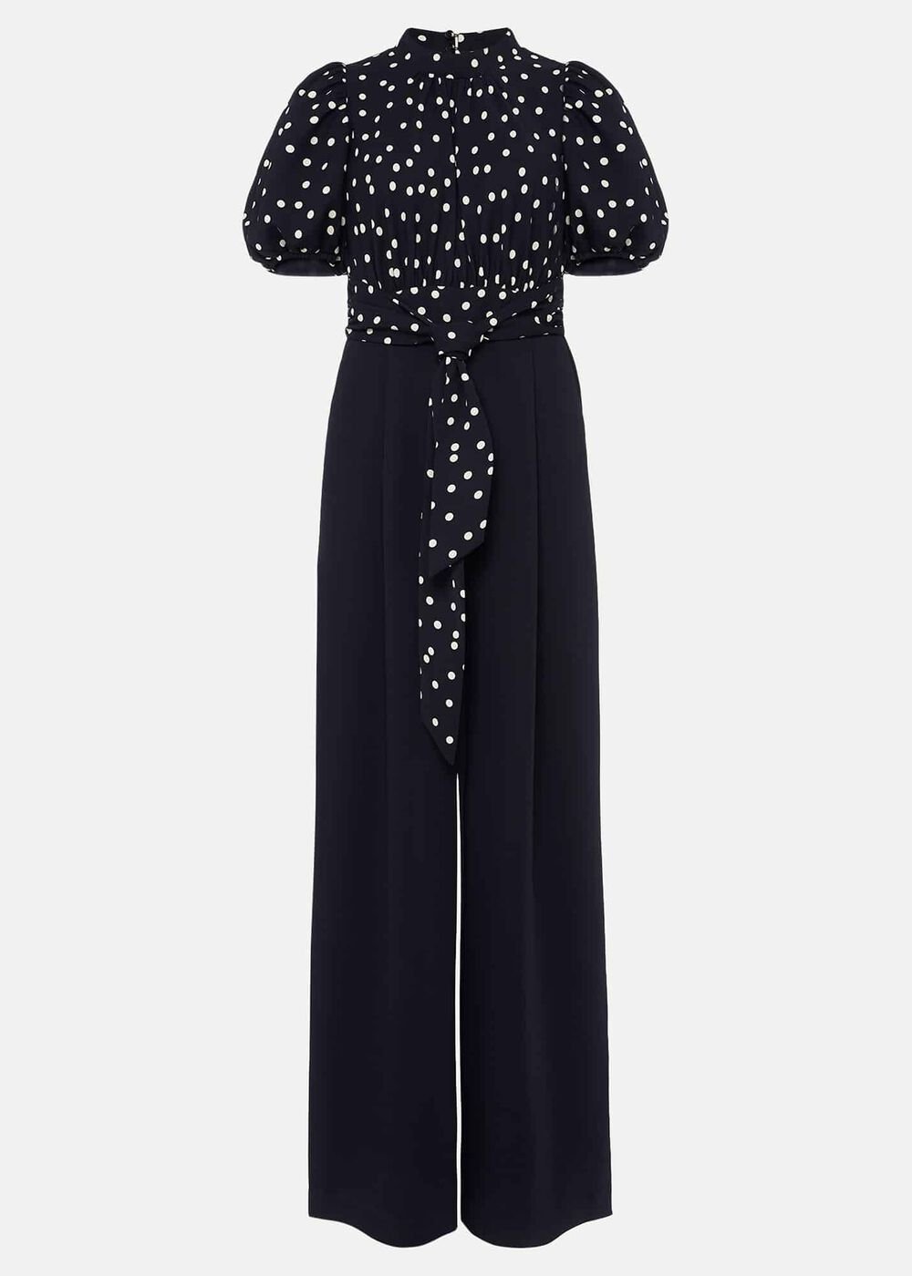 Paulina Puff Sleeve Spot Jumpsuit - Navy/Ivory