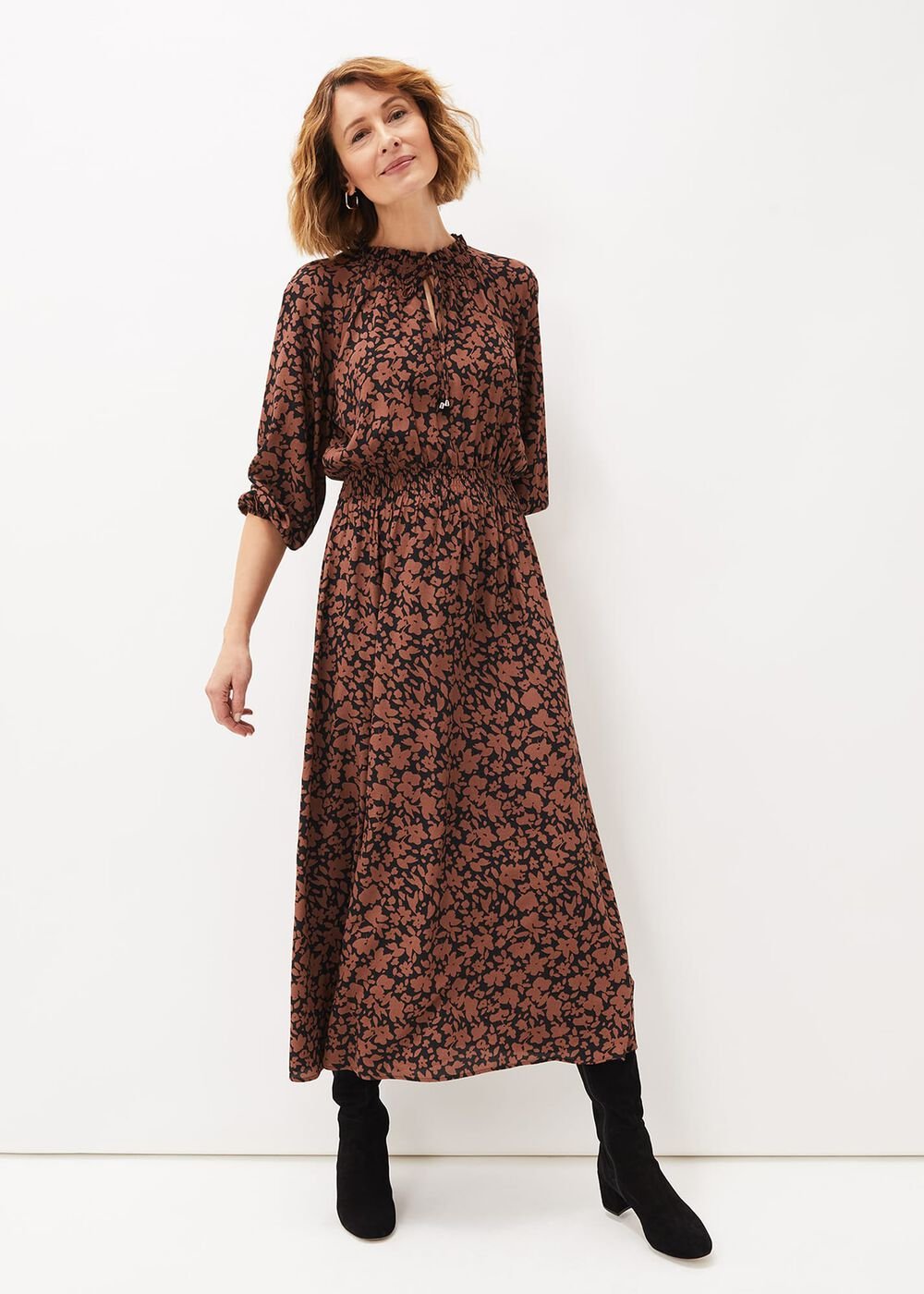 Phillipa Floral Midaxi Dress - Black/Tan