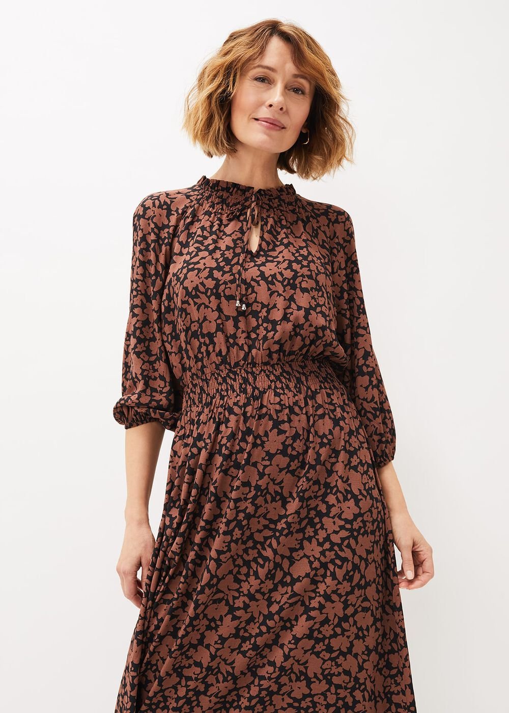 Phillipa Floral Midaxi Dress - Black/Tan