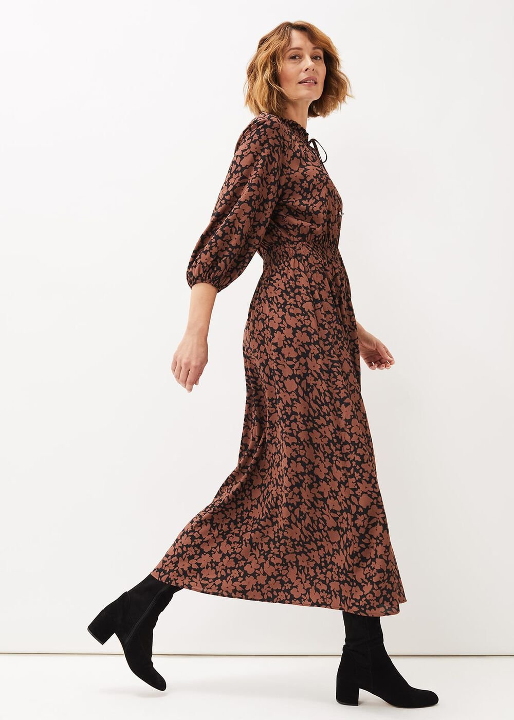 Phillipa Floral Midaxi Dress - Black/Tan