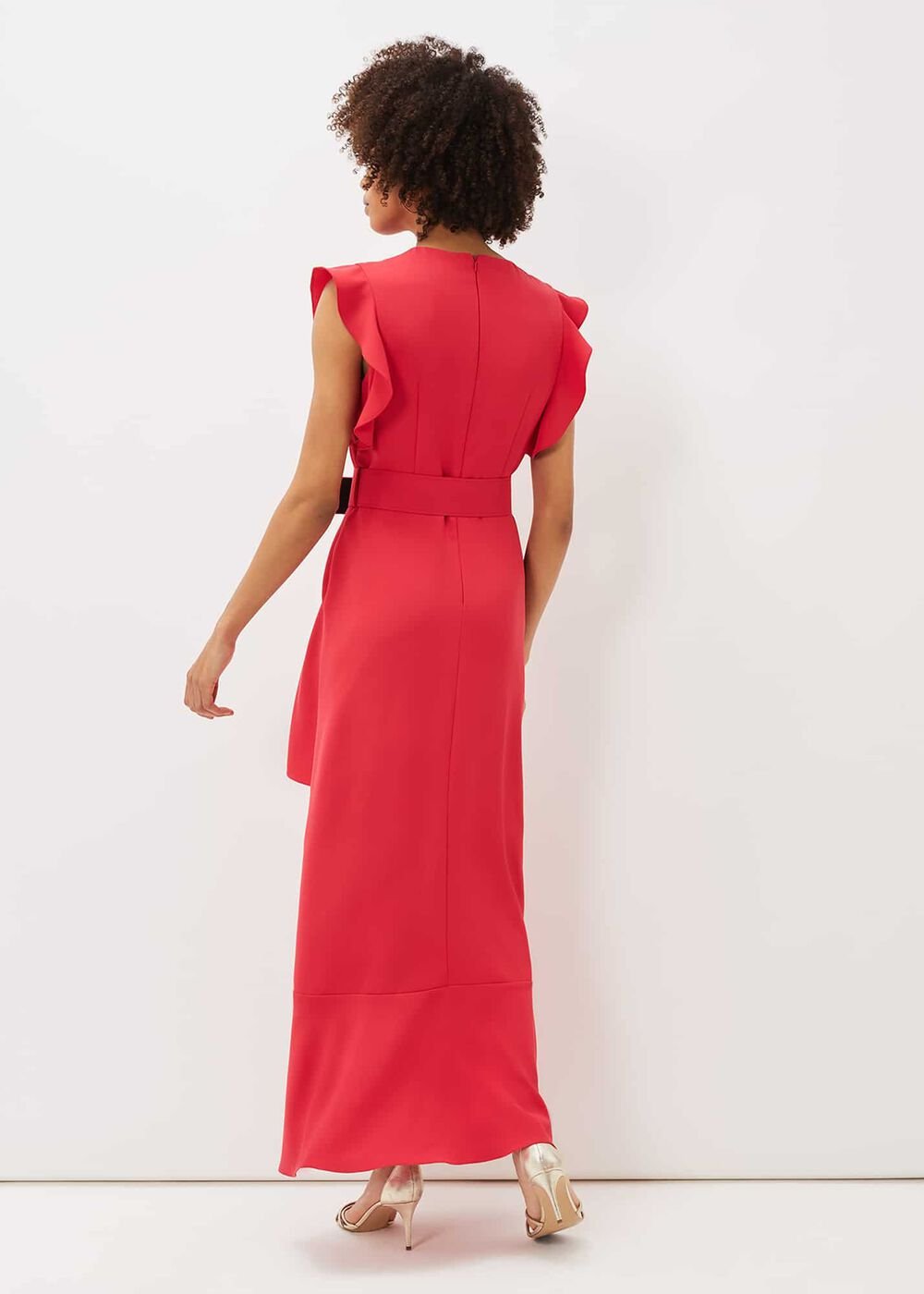 Phoebe Frill Belted Maxi Dress - Coral