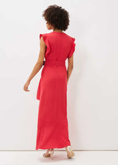 Phoebe Frill Belted Maxi Dress - Coral