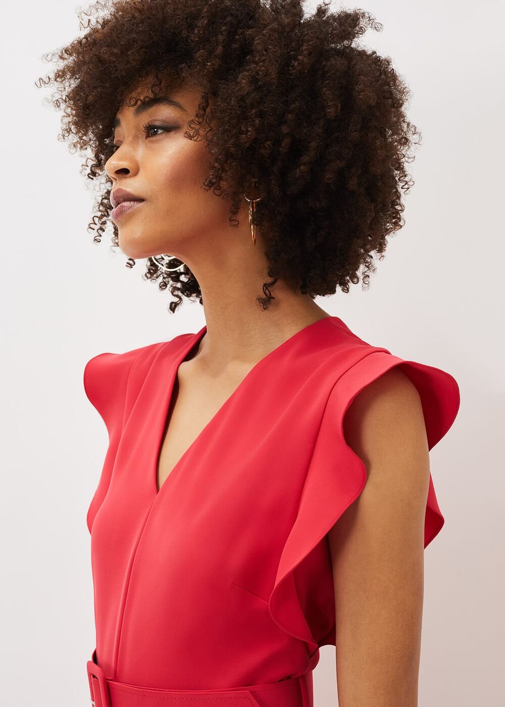 Phoebe Frill Belted Maxi Dress - Coral