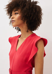 Phoebe Frill Belted Maxi Dress - Coral