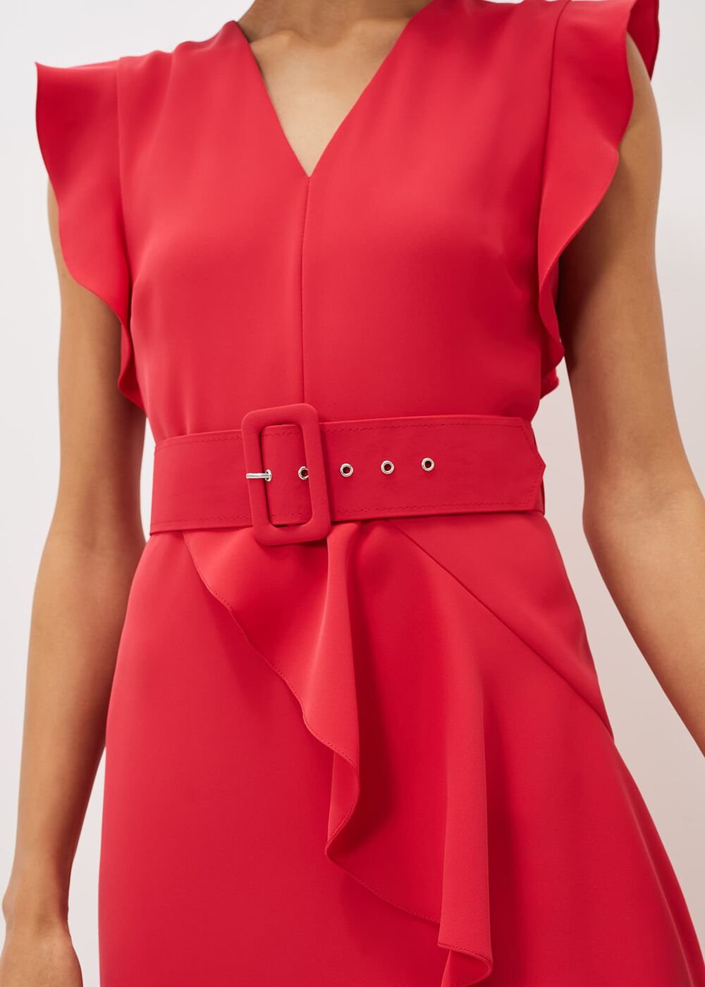Phoebe Frill Belted Maxi Dress - Coral