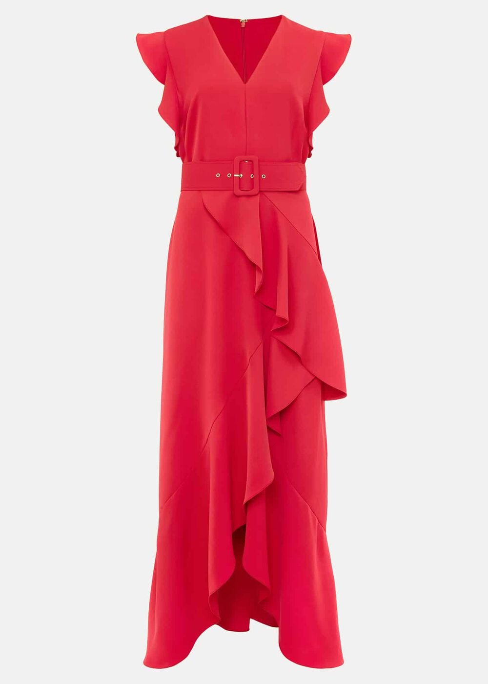 Phoebe Frill Belted Maxi Dress - Coral