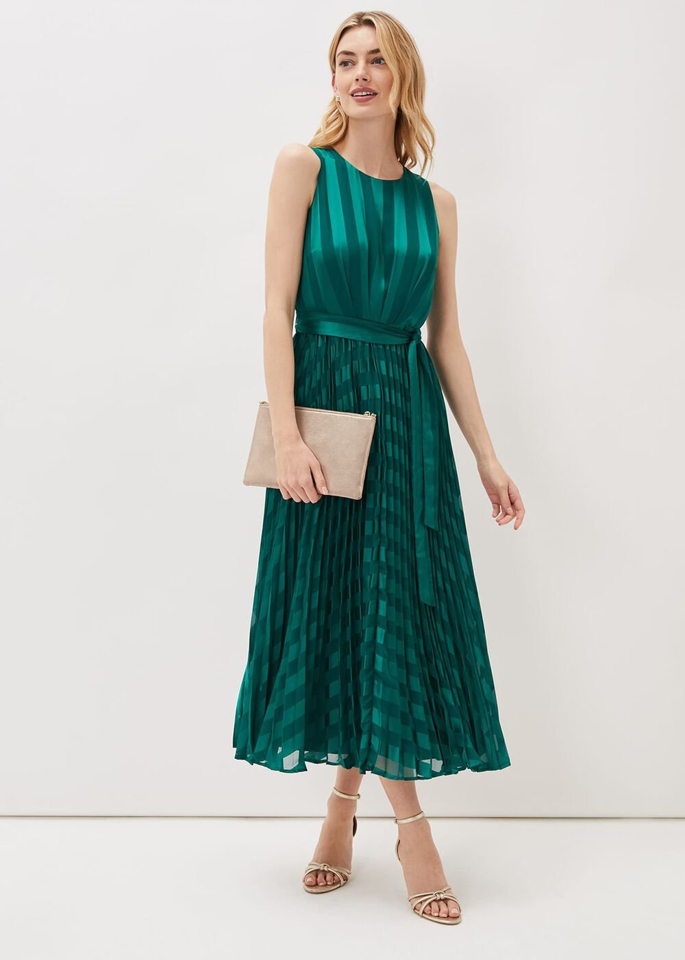 Beverley Stripe Jacquard Midaxi Dress - Jade