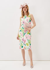 Effie Floral Scuba Dress - Ivory