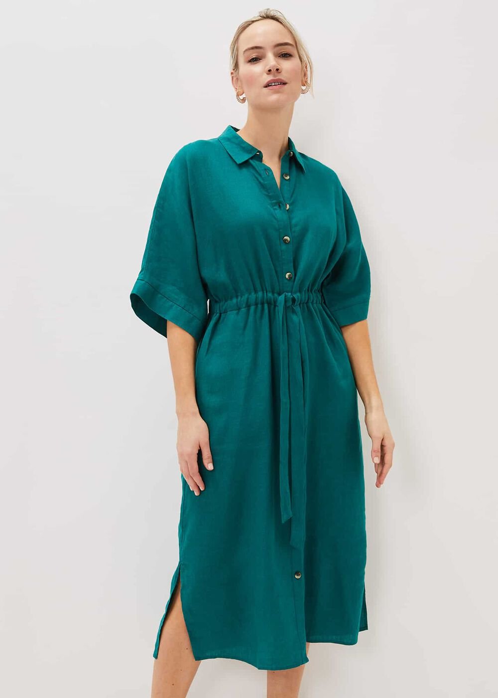 Marlene Tie Shirt Dress - Jade
