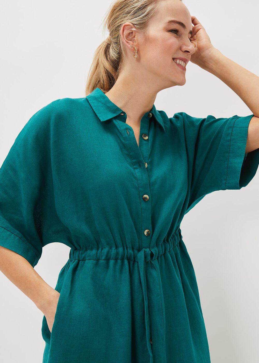 Marlene Tie Shirt Dress - Jade