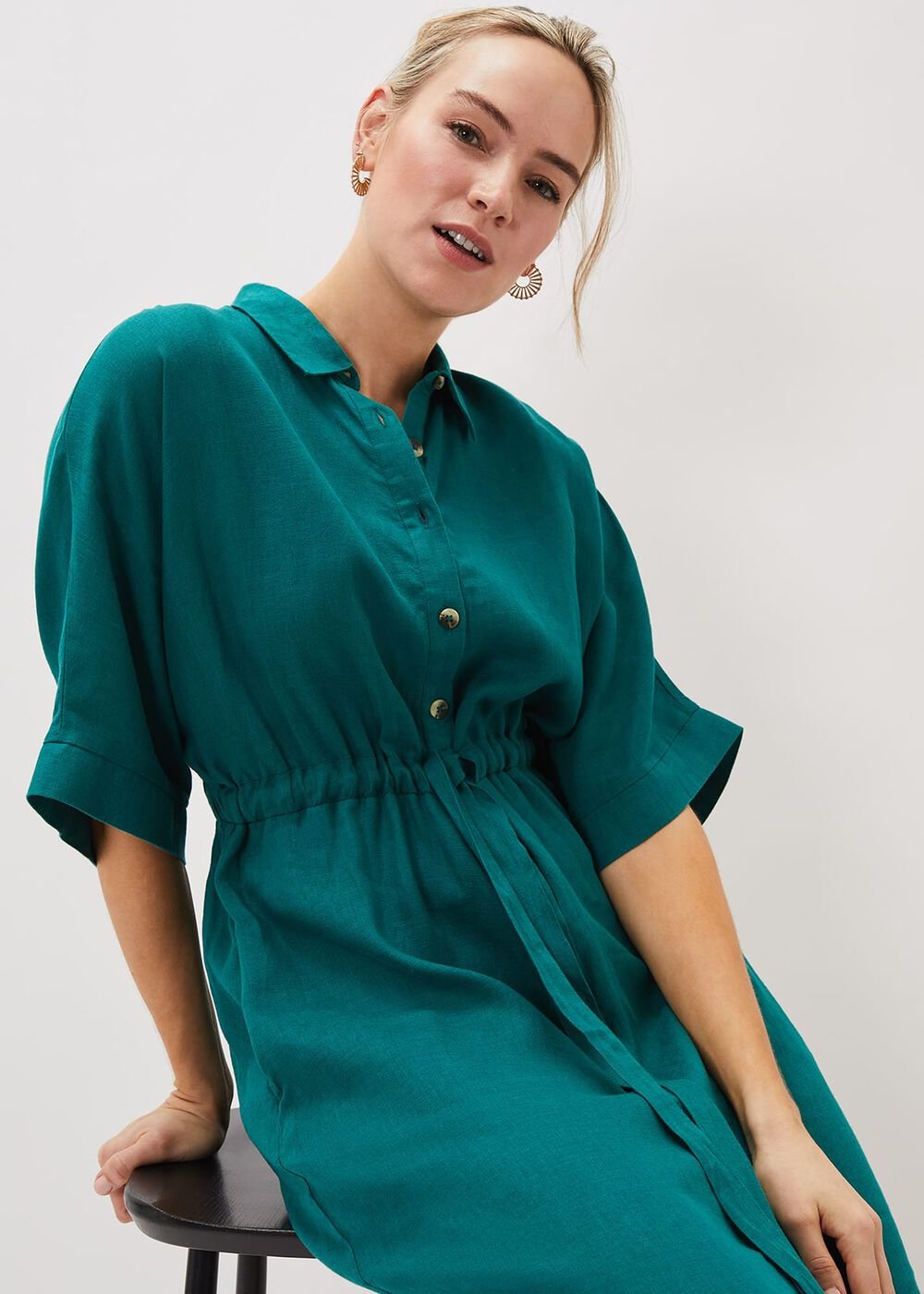 Marlene Tie Shirt Dress - Jade