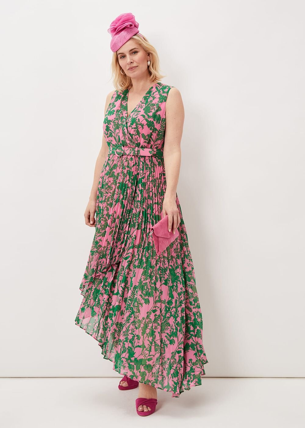 Brianna Pleated Print Dress - Pink/Green
