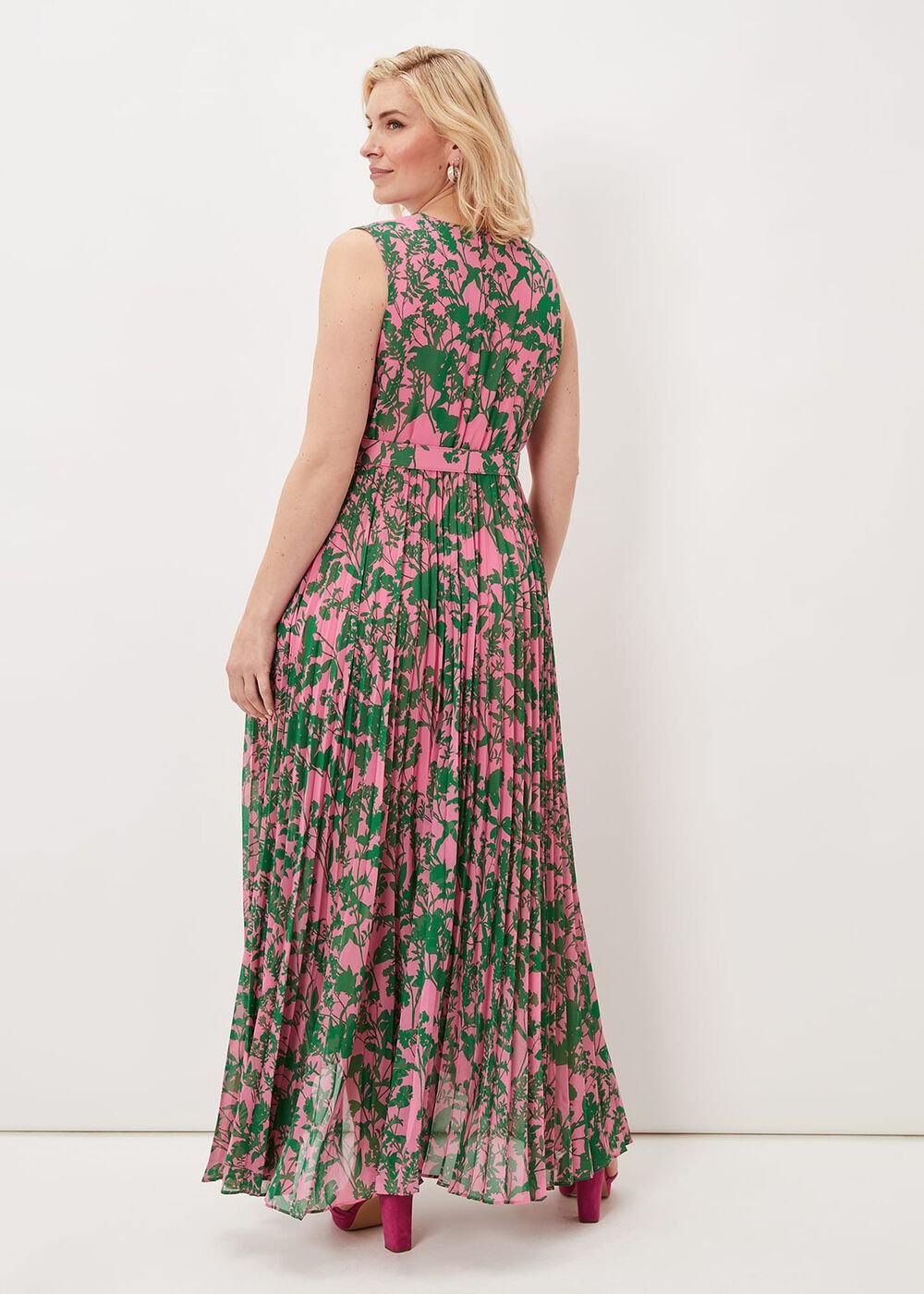 Brianna Pleated Print Dress - Pink/Green