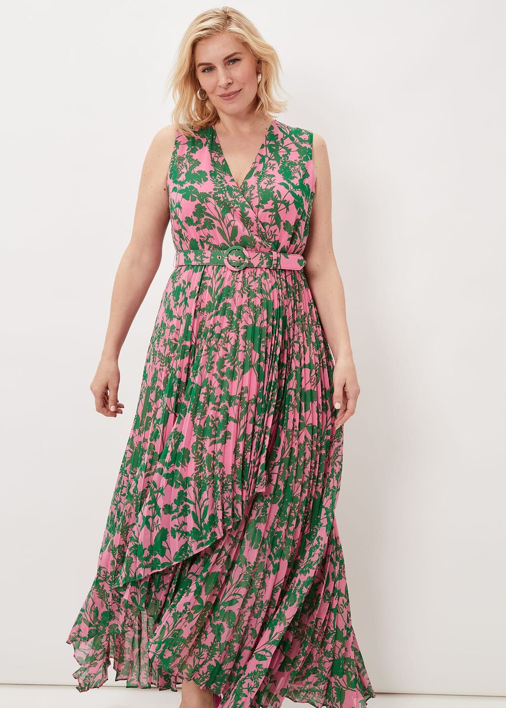 Brianna Pleated Print Dress - Pink/Green