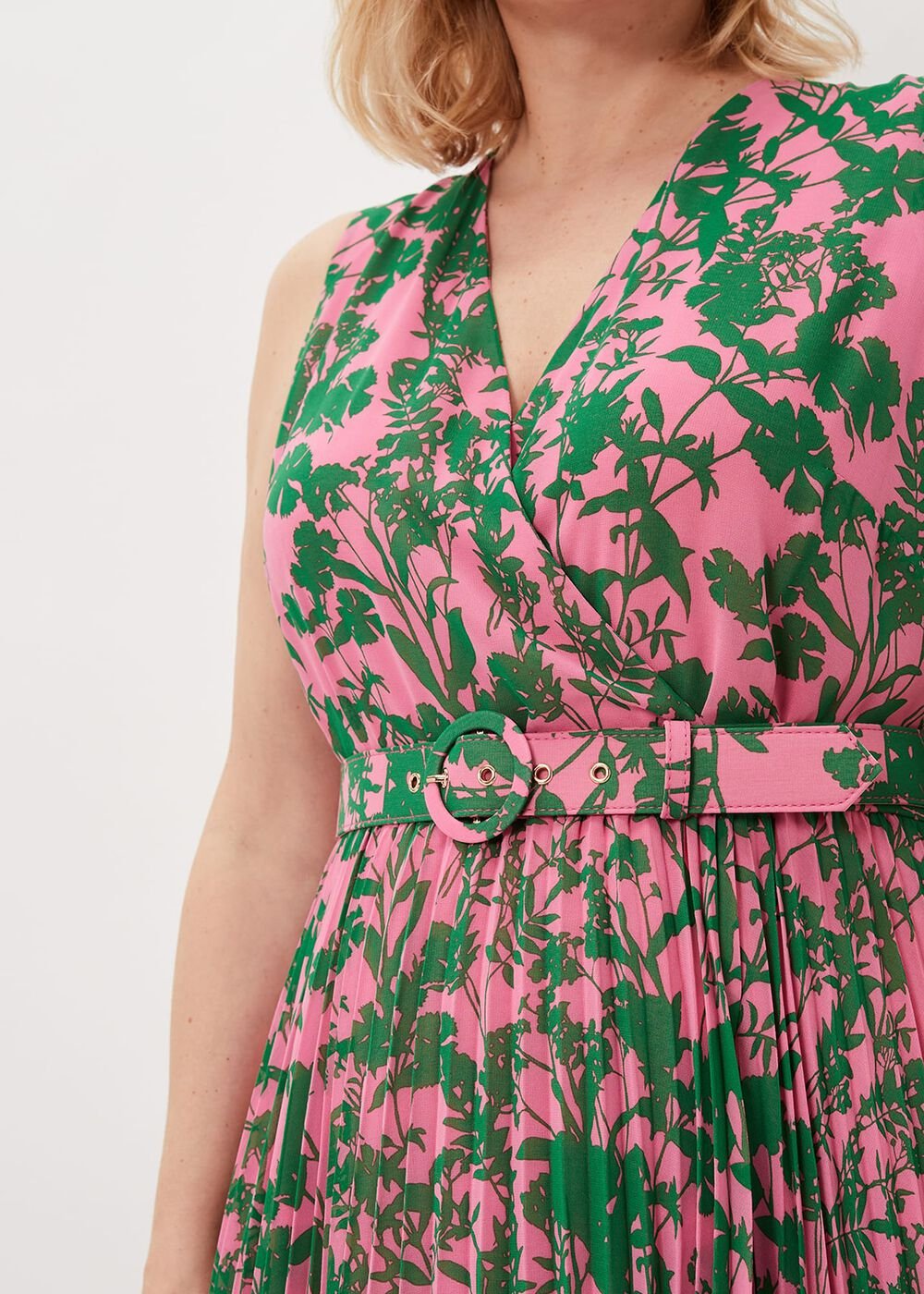 Brianna Pleated Print Dress - Pink/Green