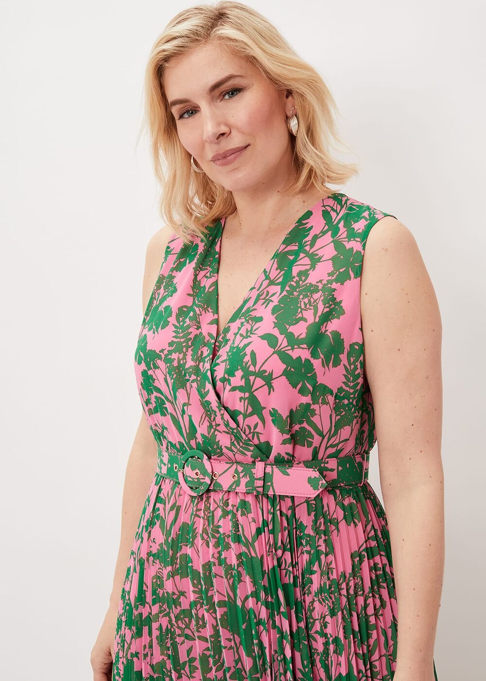 Brianna Pleated Print Dress - Pink/Green