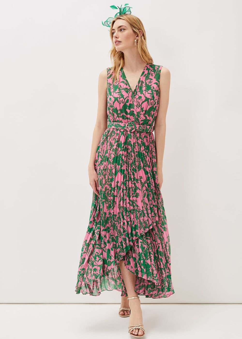 Brianna Pleated Print Dress - Pink/Green