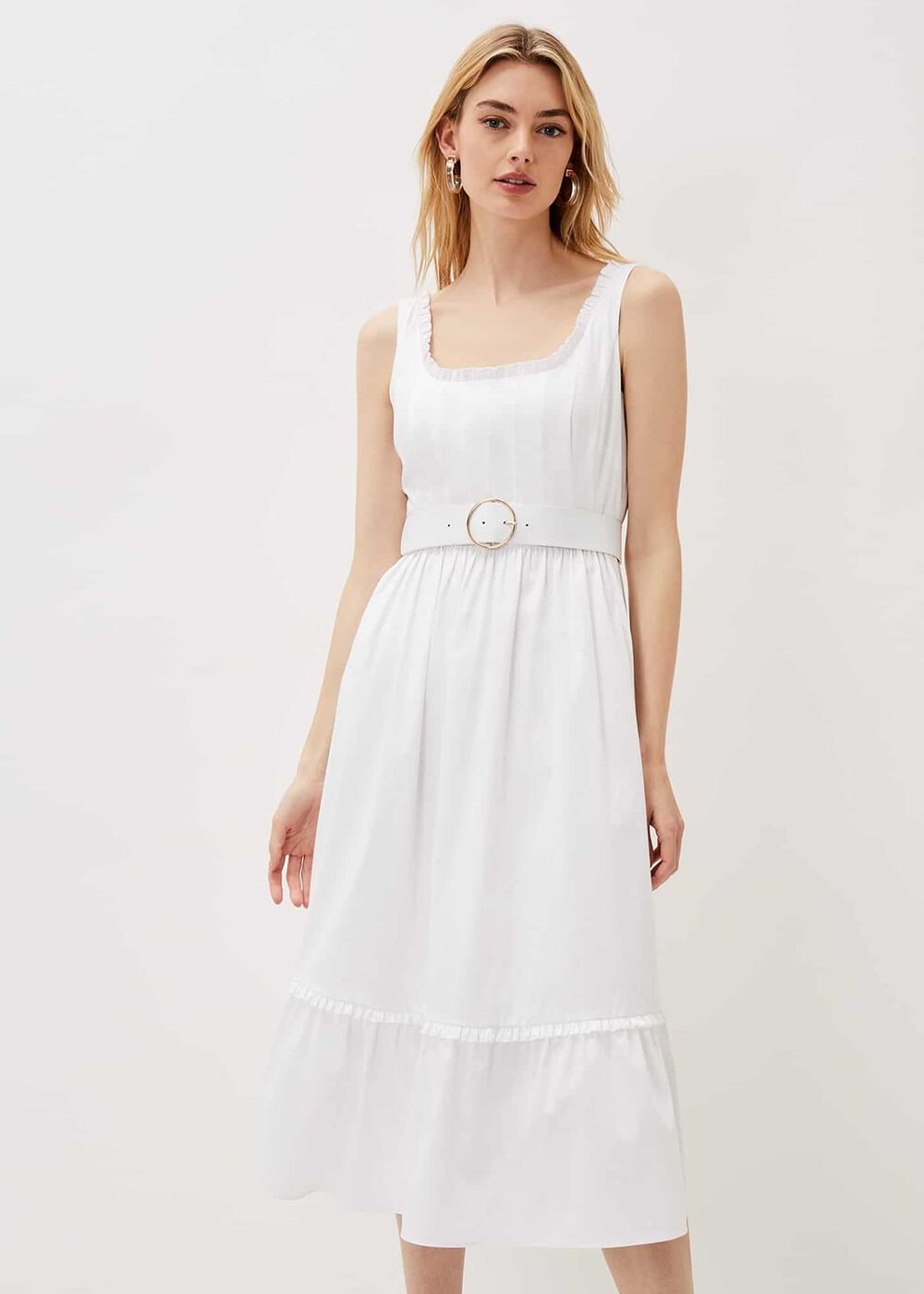 Tanya Cotton Belted Midaxi Dress - White