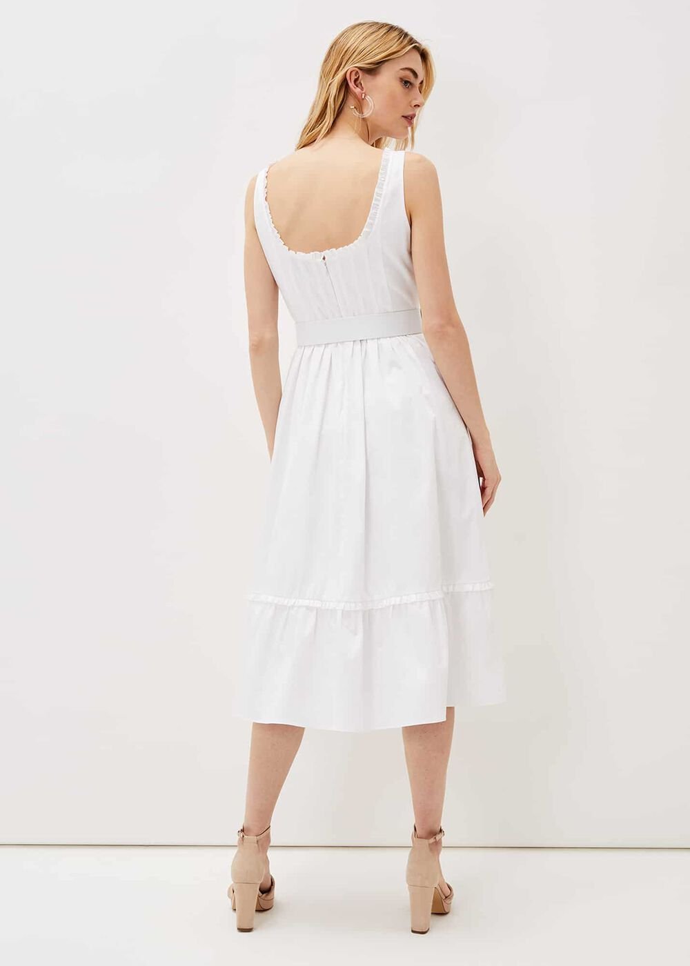 Tanya Cotton Belted Midaxi Dress - White