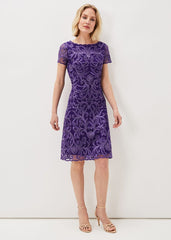 Nessa Embroidered Midi Dress - Violet