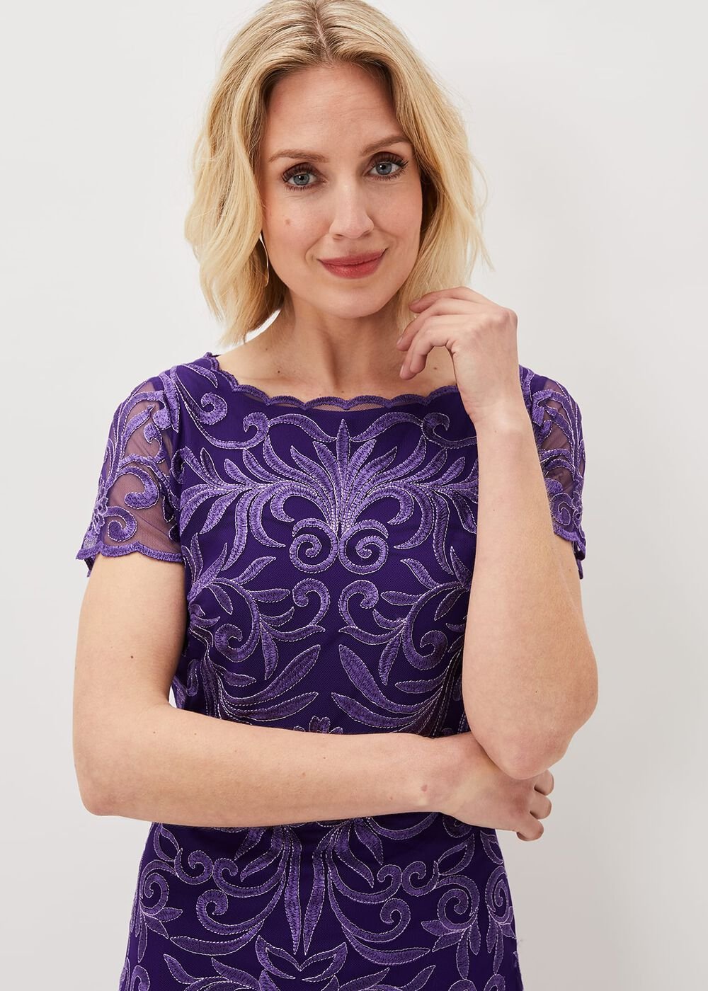 Nessa Embroidered Midi Dress - Violet
