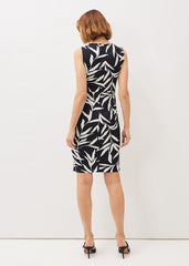 Amber Leaf Print Fitted Jersey Dress - Navy/Ivory