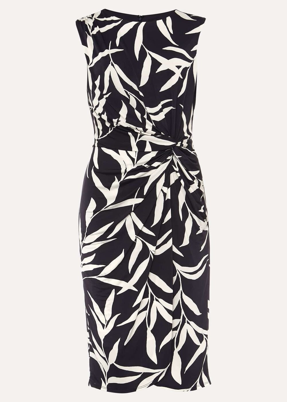 Amber Leaf Print Fitted Jersey Dress - Navy/Ivory