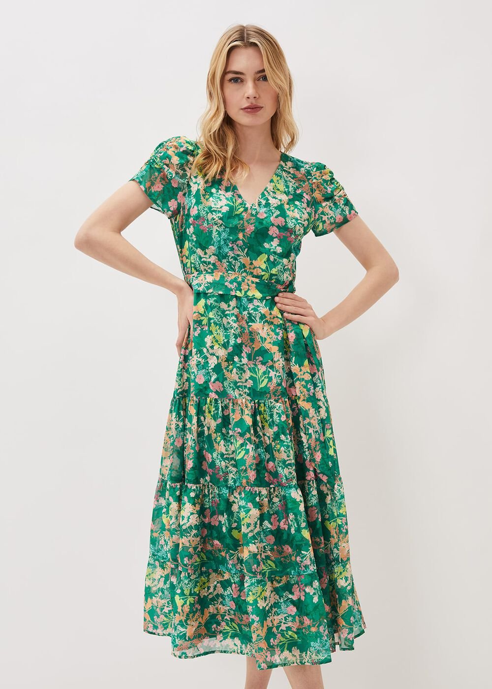 Morven Printed Tiered Dress - Green/Multi