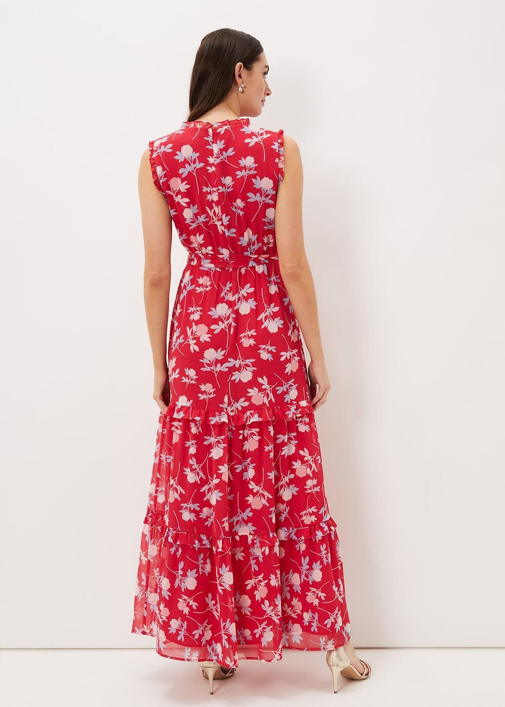 Antonella Floral Tiered Maxi Dress - Lipstick/Pale Blue