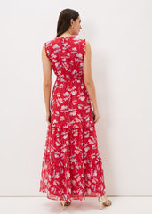 Antonella Floral Tiered Maxi Dress - Lipstick/Pale Blue