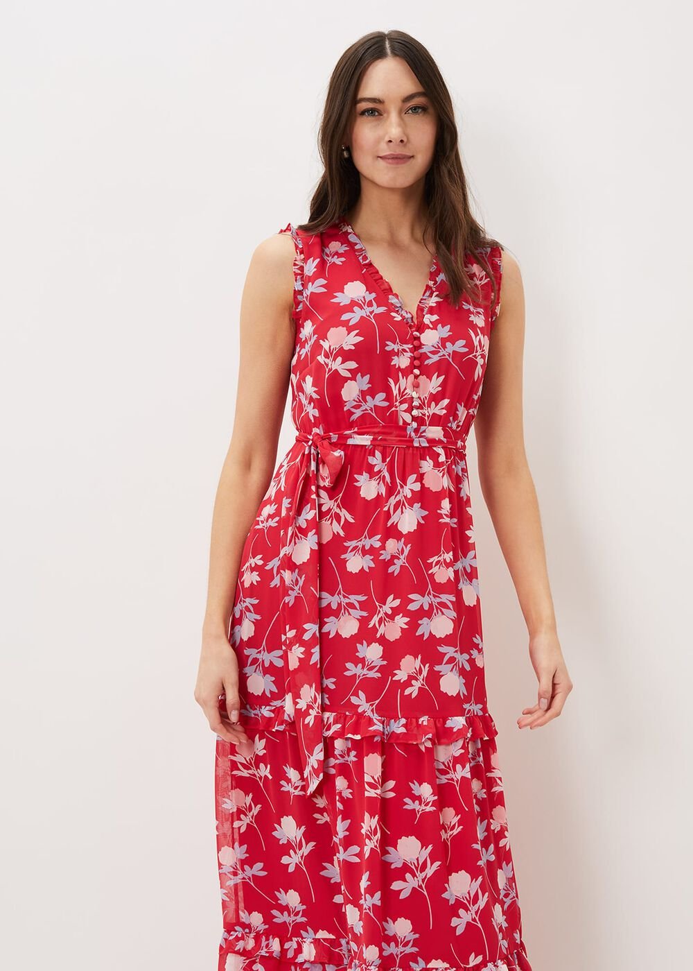 Antonella Floral Tiered Maxi Dress - Lipstick/Pale Blue