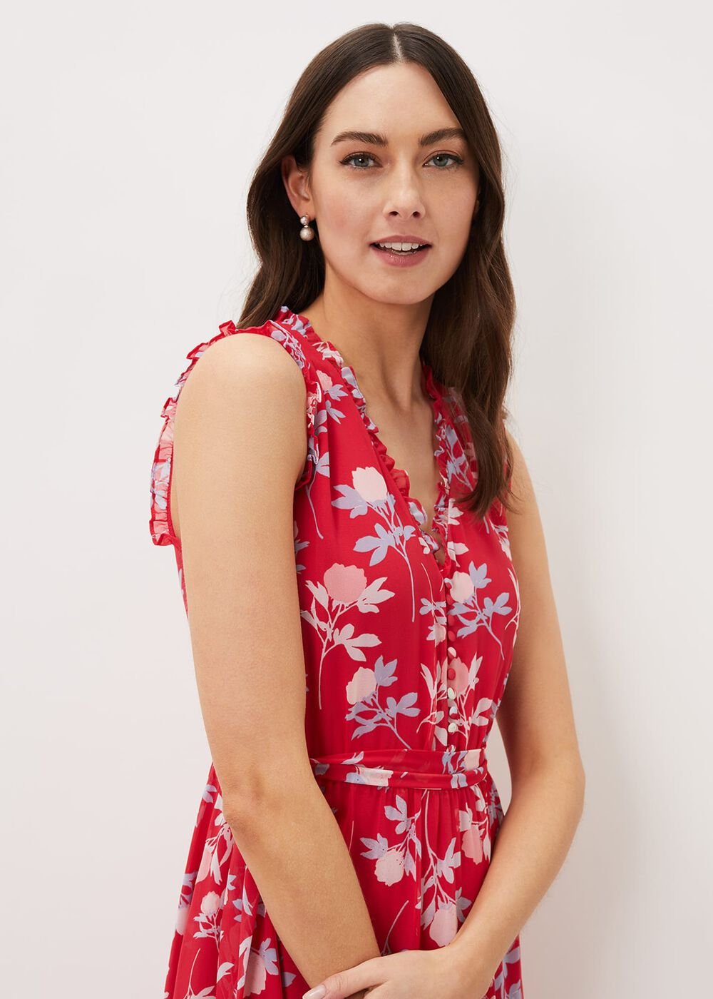 Antonella Floral Tiered Maxi Dress - Lipstick/Pale Blue