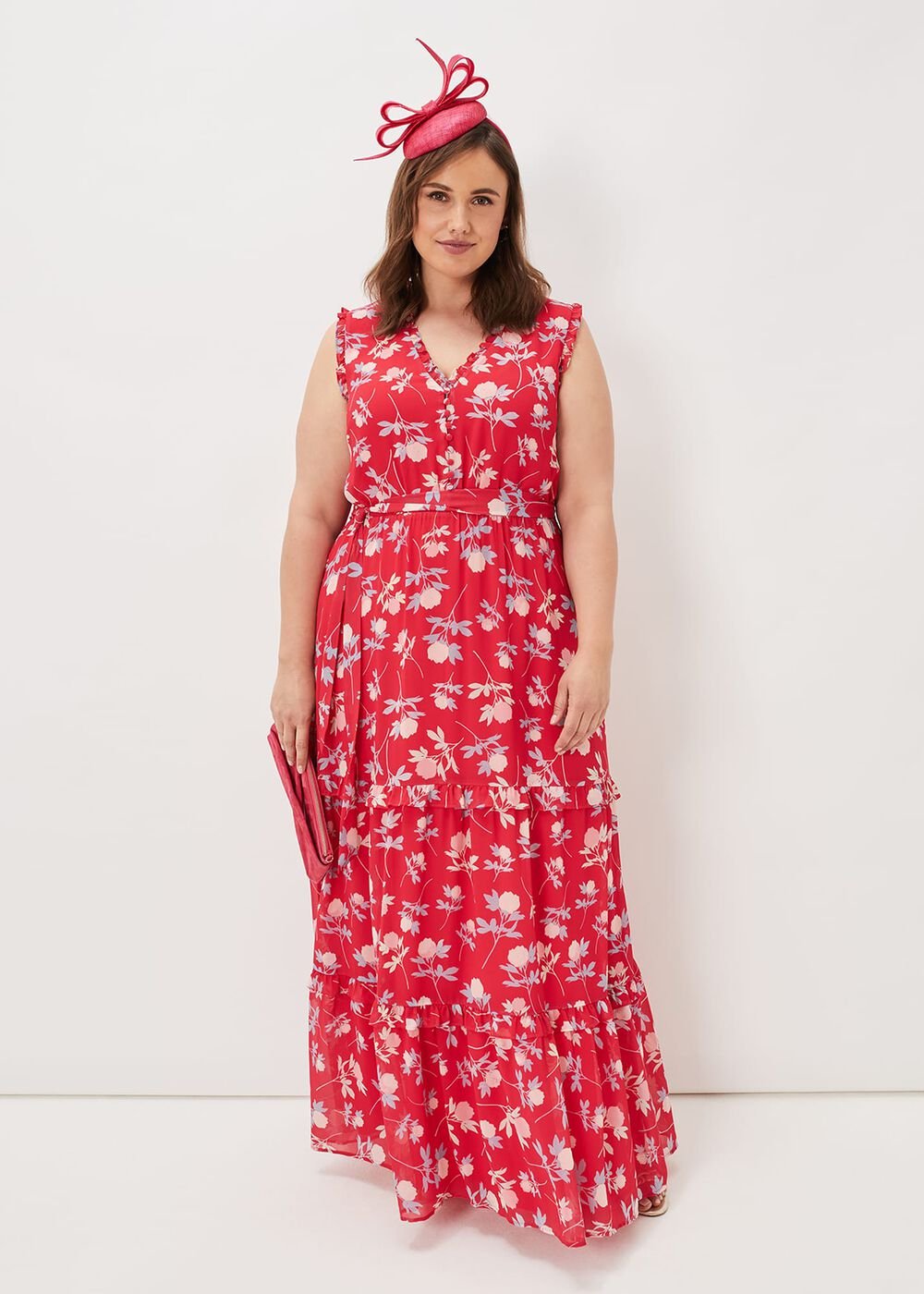 Antonella Floral Tiered Maxi Dress - Lipstick/Pale Blue