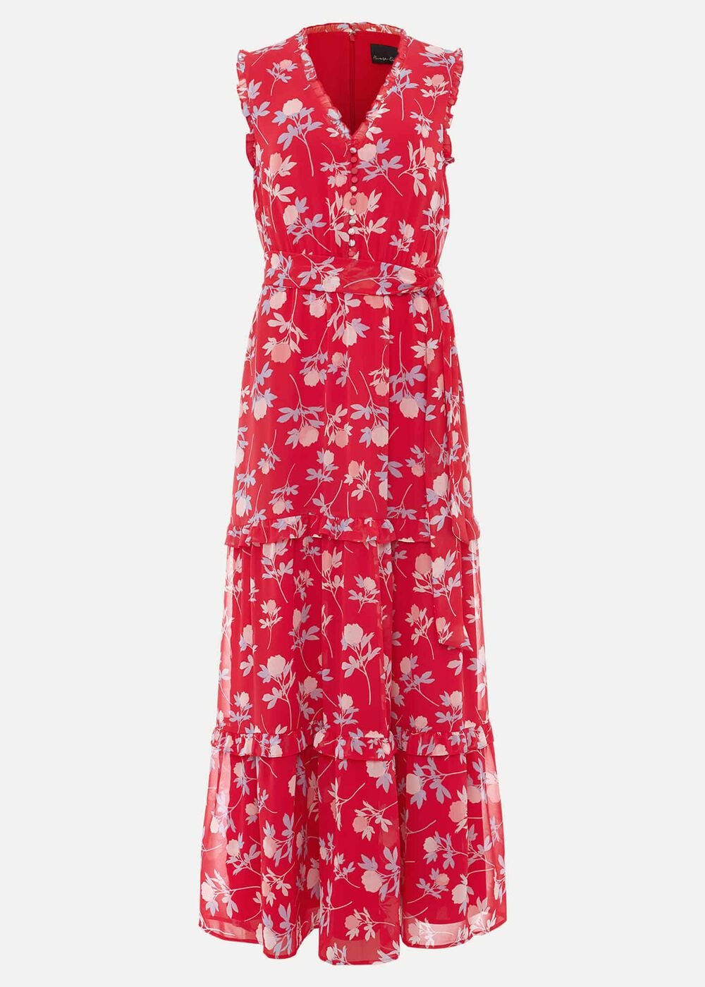 Antonella Floral Tiered Maxi Dress - Lipstick/Pale Blue